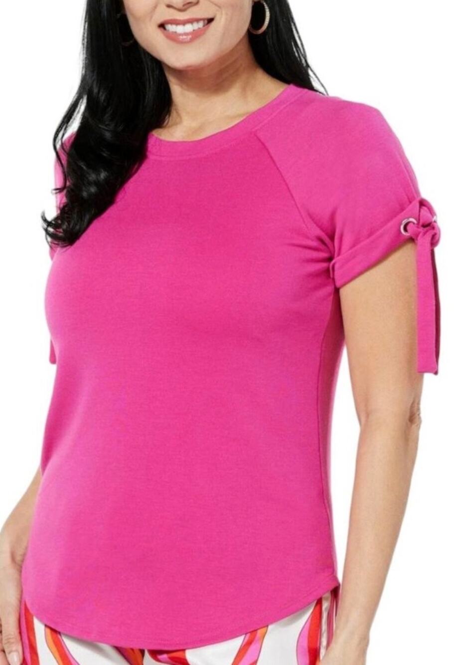 Megan Renee Fuchsia Soft Touch Magic Jersey Tie Sleeve Top L NWOT